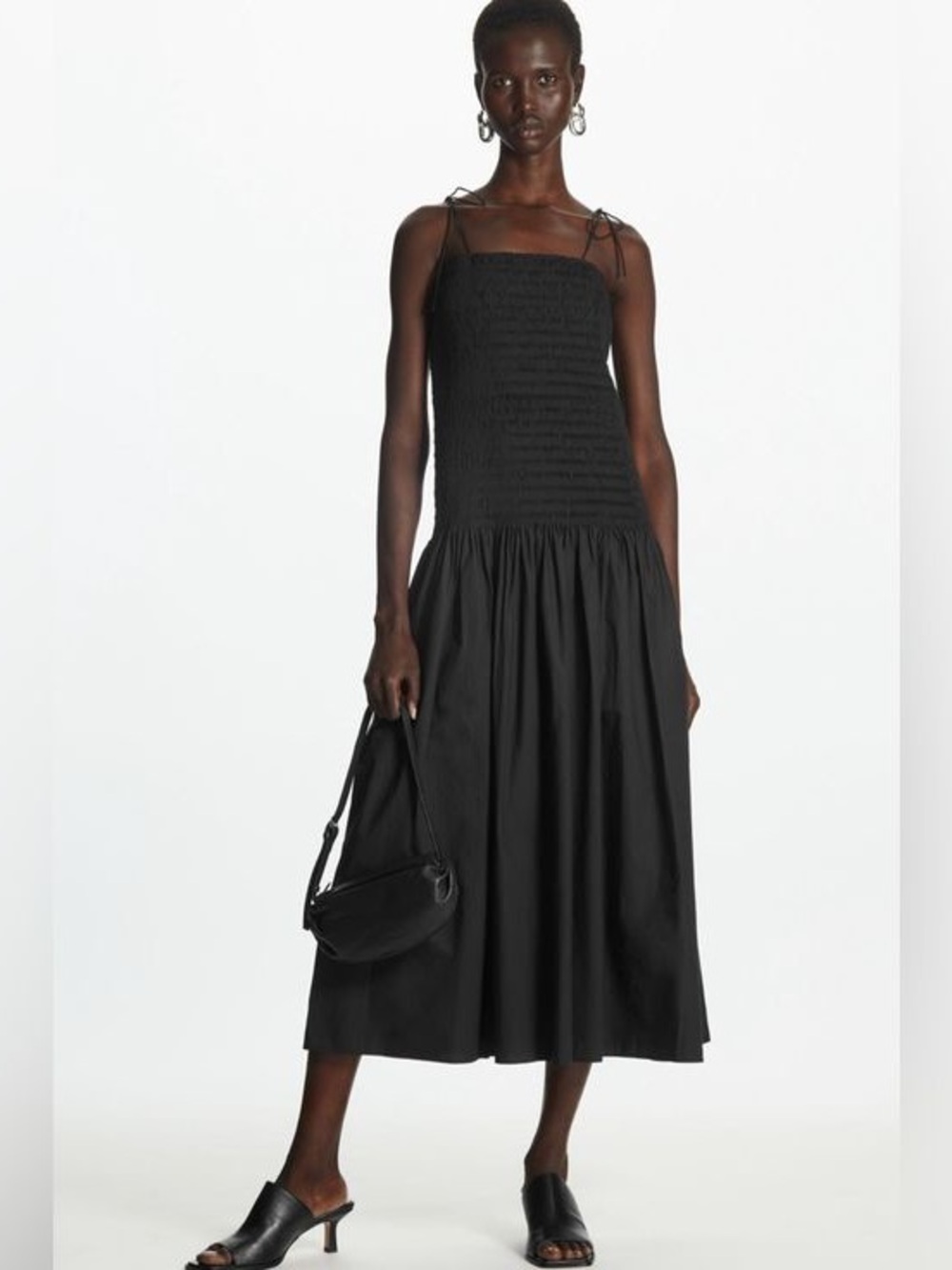 COS Smocked Bodice Midi Dress with Tie Straps